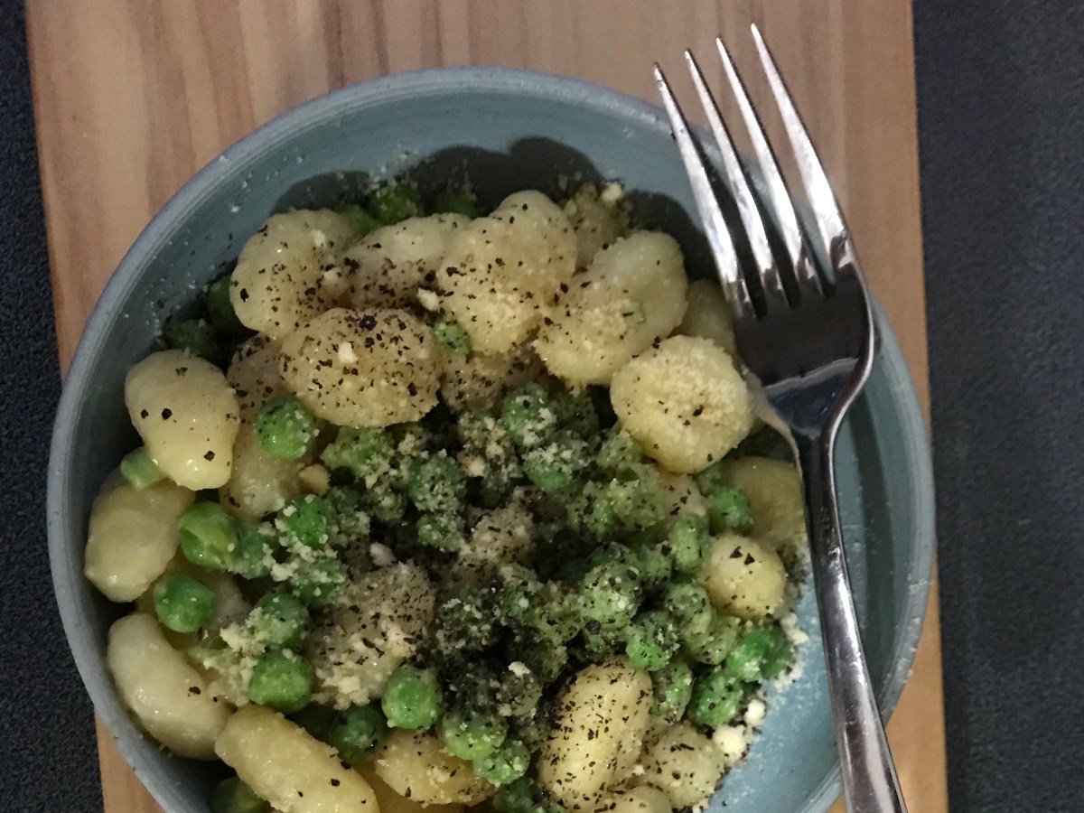 Seven minute recipe: Microwave potato gnocchi with miso and green peas